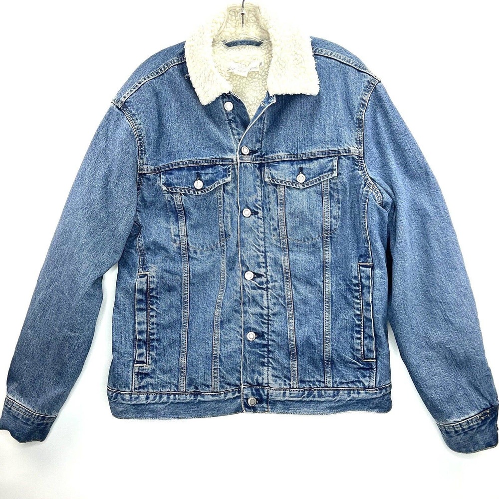 H&M LOGG Label of Graded Goods Men’s Trucker Denim Jacket Sherpa Lined Large